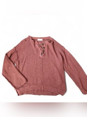 By Together Rose Mauve Button-Henley Knit Sweater
